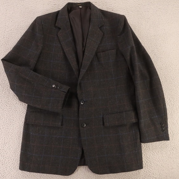 VINTAGE Tweed Jacket L LT‎ Houndstooth Over Check Wool Blend Blazer 44L